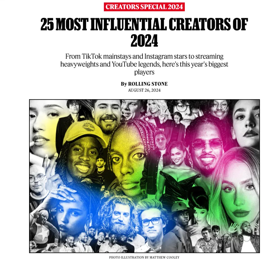 Лістикл "25 Most Influential Creators of 2024" від Rolling Stone